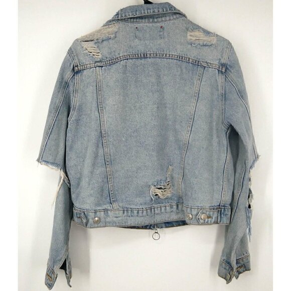 NWT Signature Distressed Denim Jacket Blue Medium - Picture 3 of 4